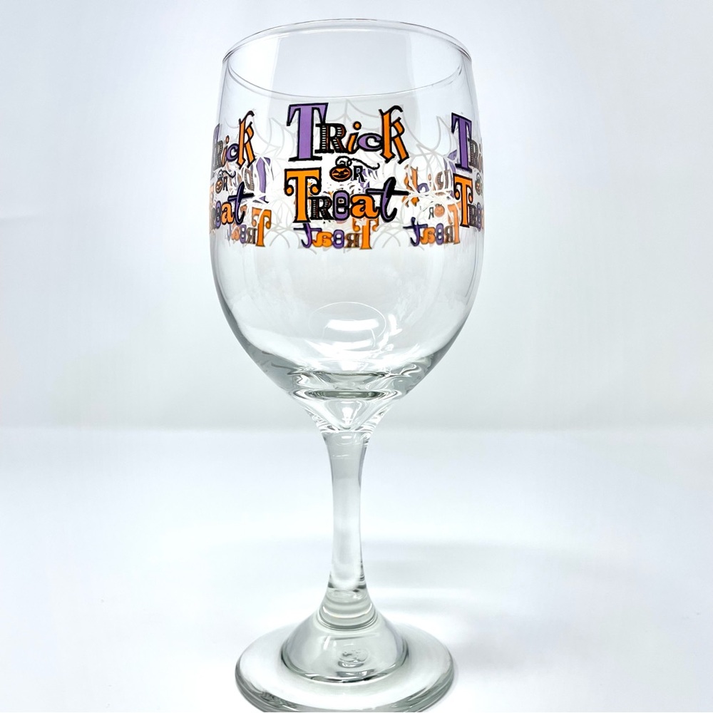 Libbey Trick or Treat Clear Glass Wine or Juice Goblets Halloween Party Spooky